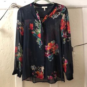 *GORGEOUS* Joie Floral Silk Blouse - Dark Navy